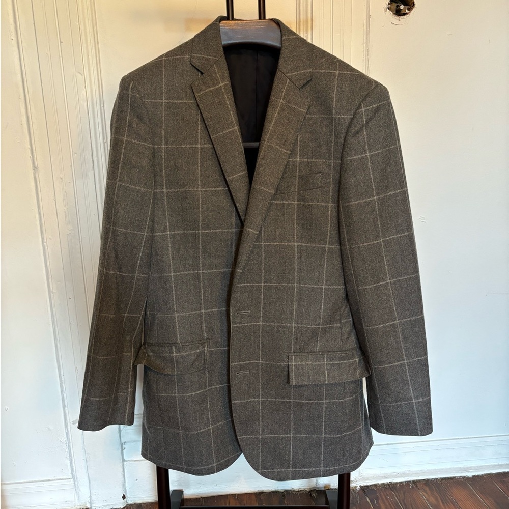 J. Crew Ludlow Flannel Wool Gray Windowpane Sport Coat